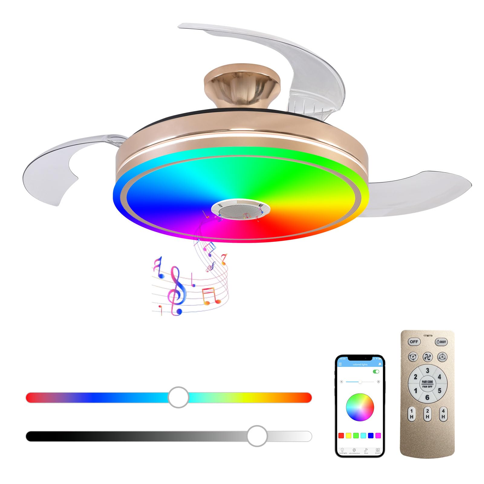 HENTAG 42'' Ceiling Fan with Light, Retractable Chandelier Ceiling